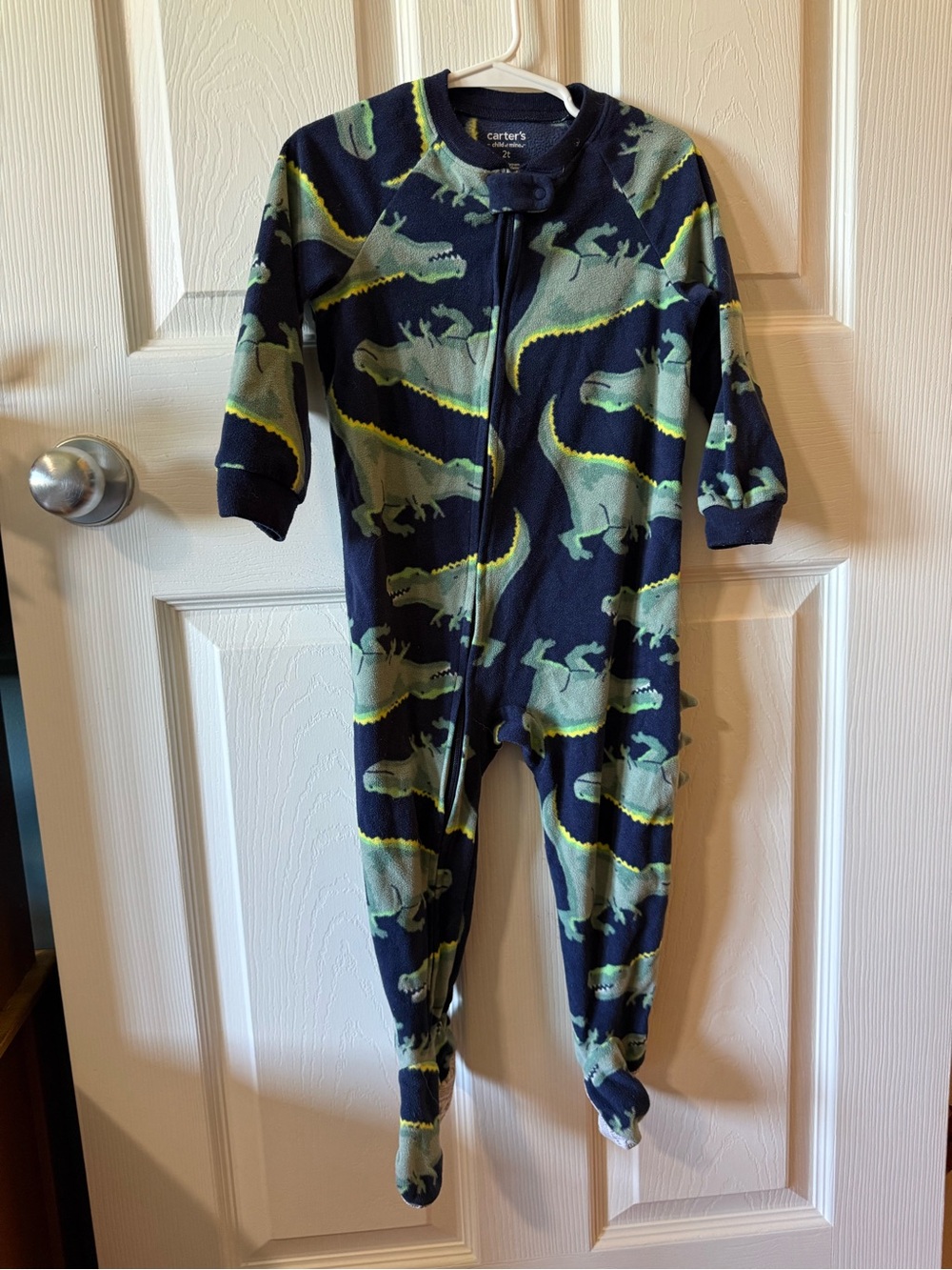 Carter's 2T Navy Blue and Green Dinosaur Fleece Sleeper - 2/$10 Fleece Sleepers